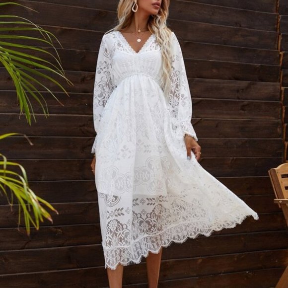 Boho Beauty All over Lace Flounce Sleeve maxi Dress - Picture 14 of 16